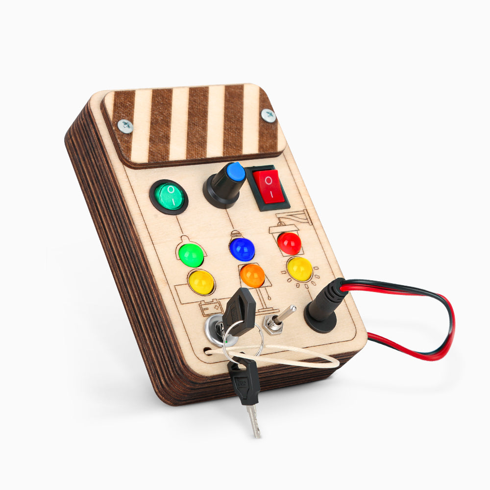 Montessori Busy Board Light Sensory Toys Switch Box for Toddlers with LED Buttons Pluggable Wires