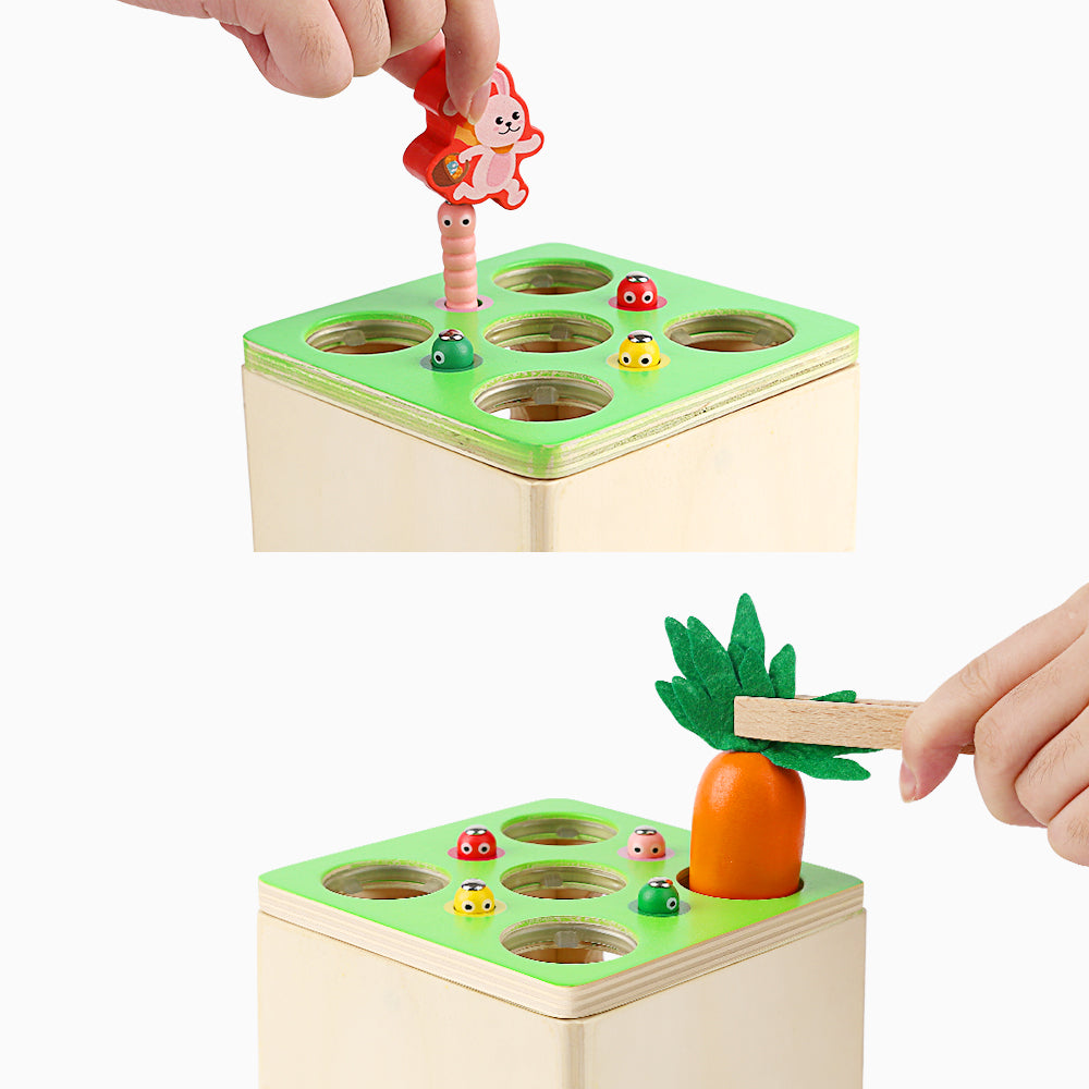 5-in-1 Montessori Toys for 1-2 Year Old Includes Object Permanence Box ,Wooden Sorting Stacking Toys,Carrot Harvest Game,Coin Box,Sensory Education Early Learning Toy