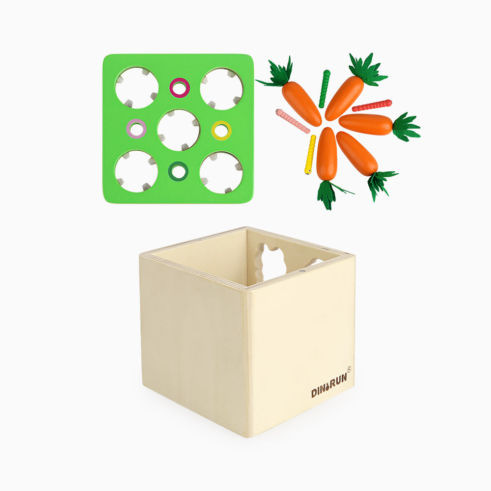 5-in-1 Montessori Toys for 1-2 Year Old Includes Object Permanence Box ,Wooden Sorting Stacking Toys,Carrot Harvest Game,Coin Box,Sensory Education Early Learning Toy